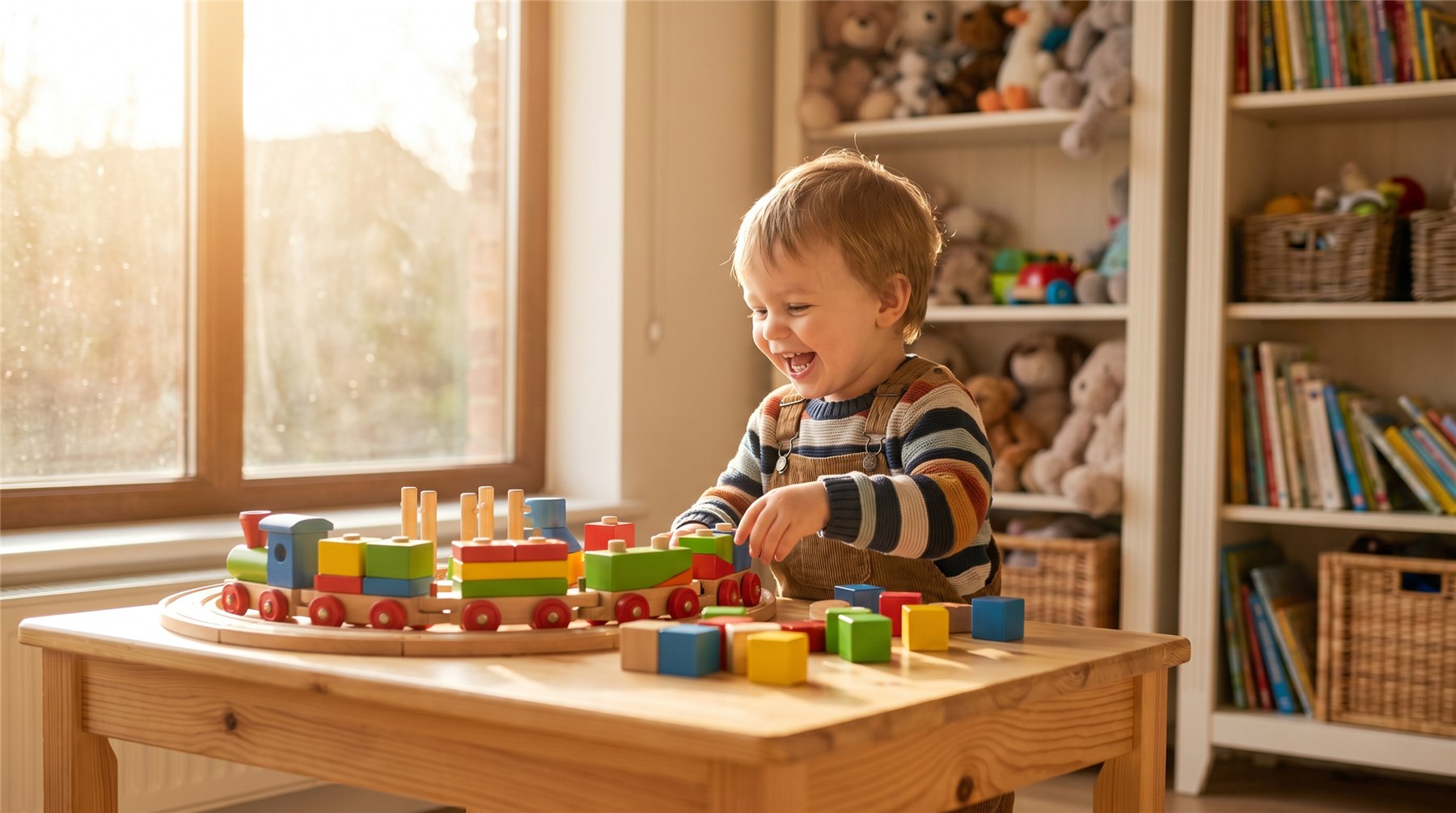 Bambino che gioca con un trenino